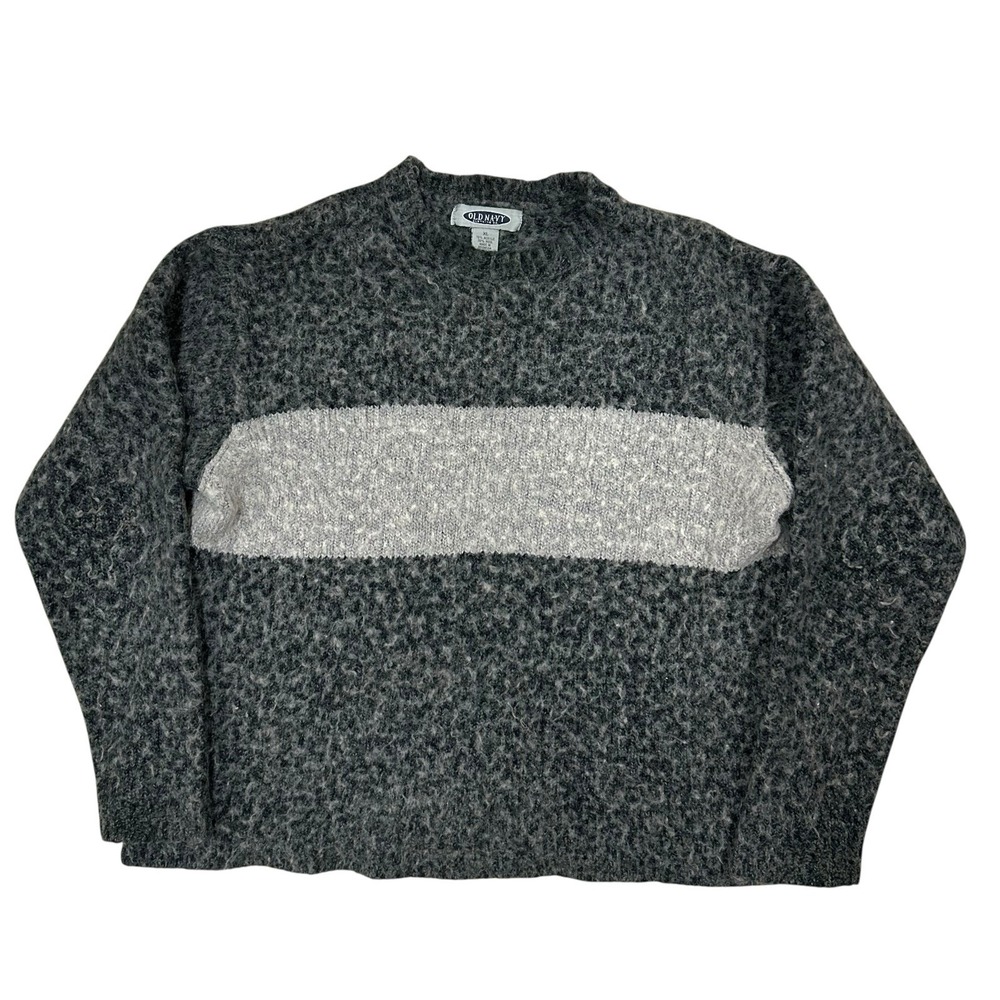 Vintage Old Navy Wool Acrylic‎ Sweater Womens XL Gray Colorblock Cable Knit
